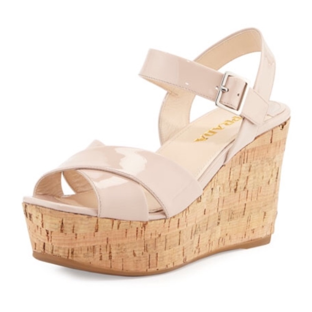 Prada Cork & Patent slingback wedges Size 42
